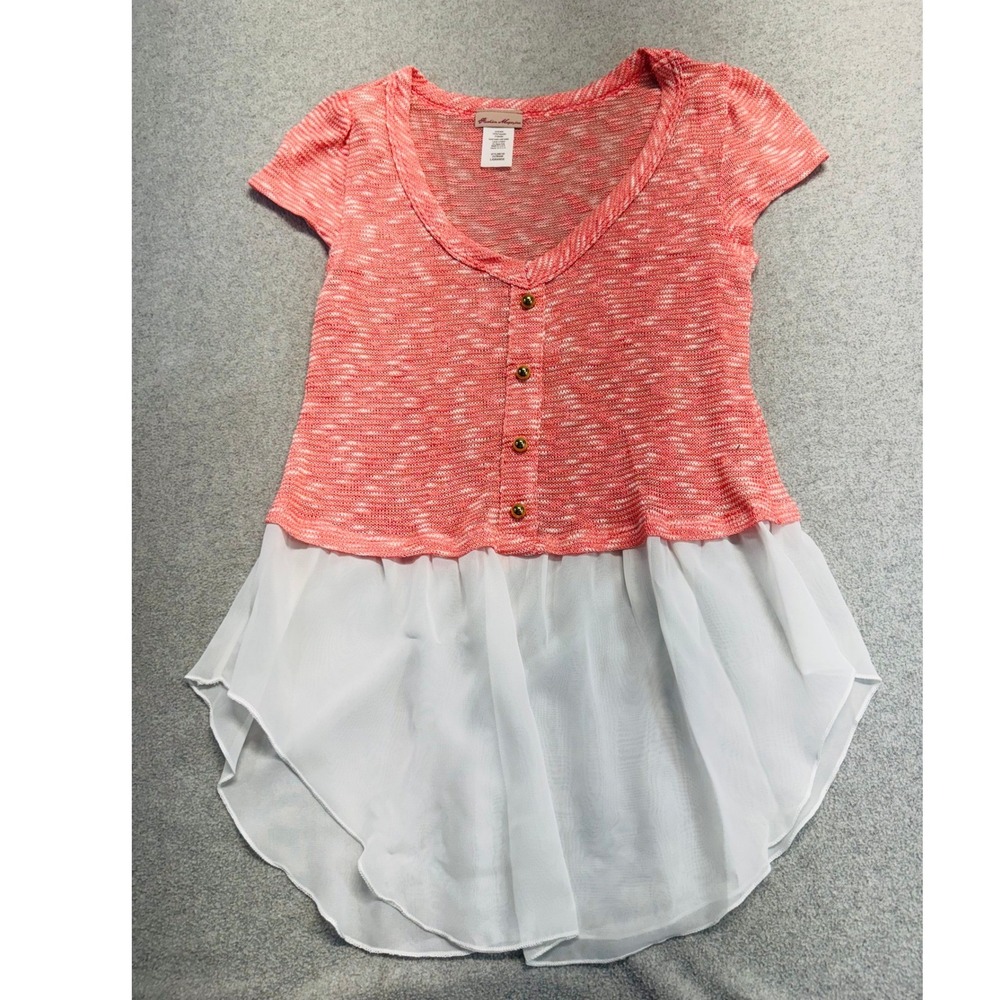 Fashion Magazine Girls Large Pink Knit Chiffon High Low Tunic Top Made USA Flowy